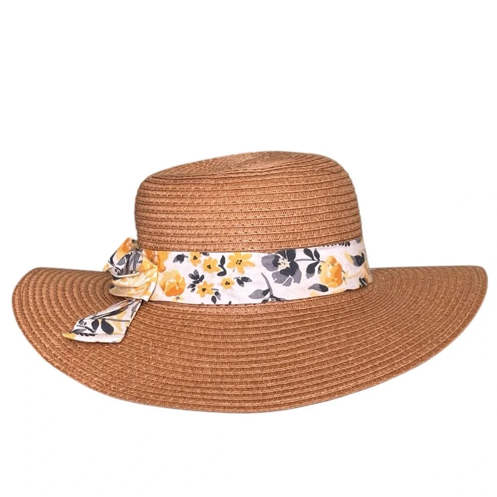 Aman Export Inc Wide Brim Foldable Ribbon Bow Straw Hat